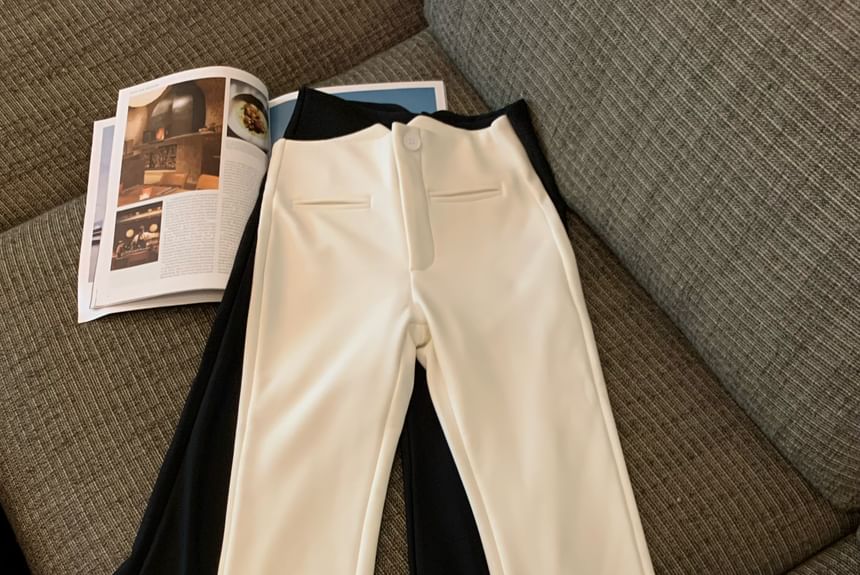 Flared Plain Pants High Rise FashionChic