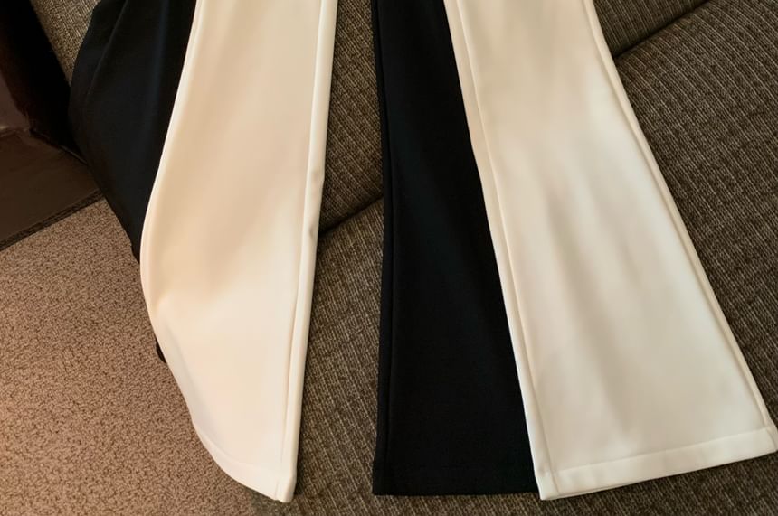 Flared Plain Pants High Rise FashionChic