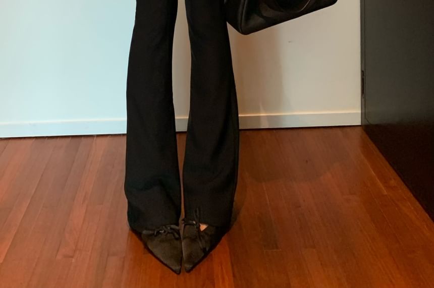 Flared Plain Pants High Rise FashionChic