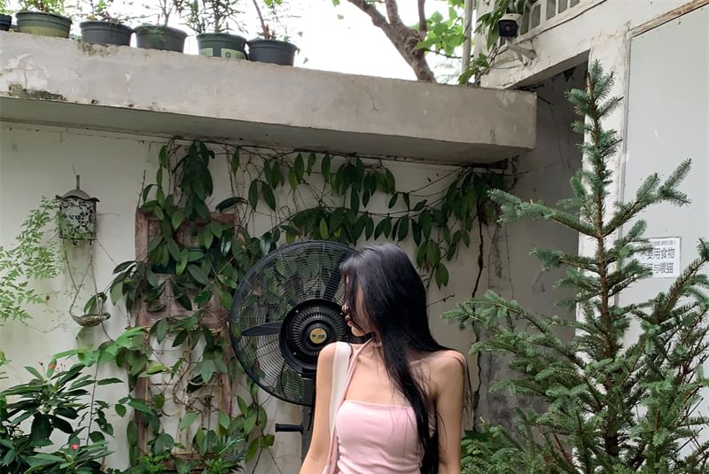 Tube Plain Strapless / Drawstring Waist Wide Top Pants Leg FashionChic