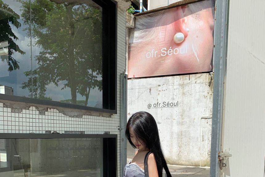 Waist Tube Leg Wide / Mid Pants Top Striped Strapless FashionChic