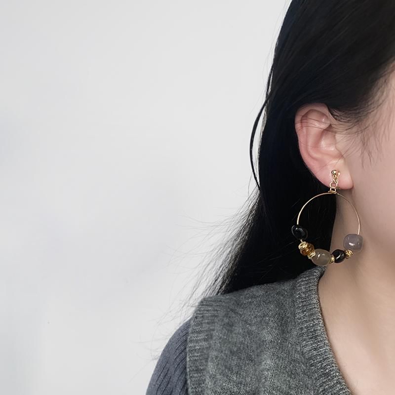 / Drop Earring Hoop Hook Irregular Beaded Clip-On FashionChic