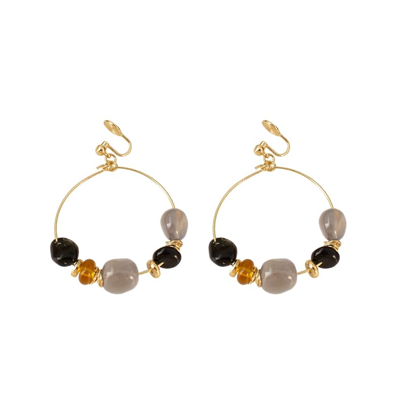 / Drop Earring Hoop Hook Irregular Beaded Clip-On FashionChic