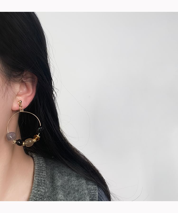 / Drop Earring Hoop Hook Irregular Beaded Clip-On FashionChic