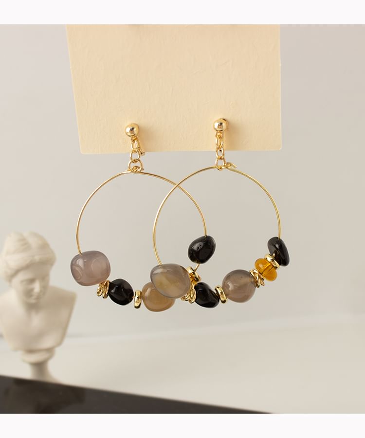 / Drop Earring Hoop Hook Irregular Beaded Clip-On FashionChic