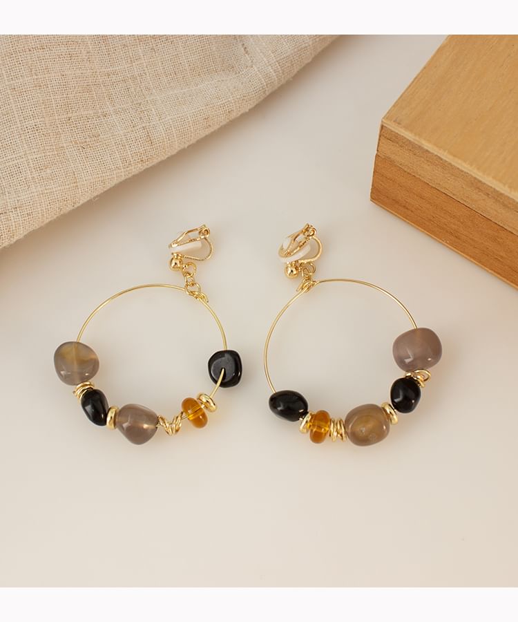 / Drop Earring Hoop Hook Irregular Beaded Clip-On FashionChic