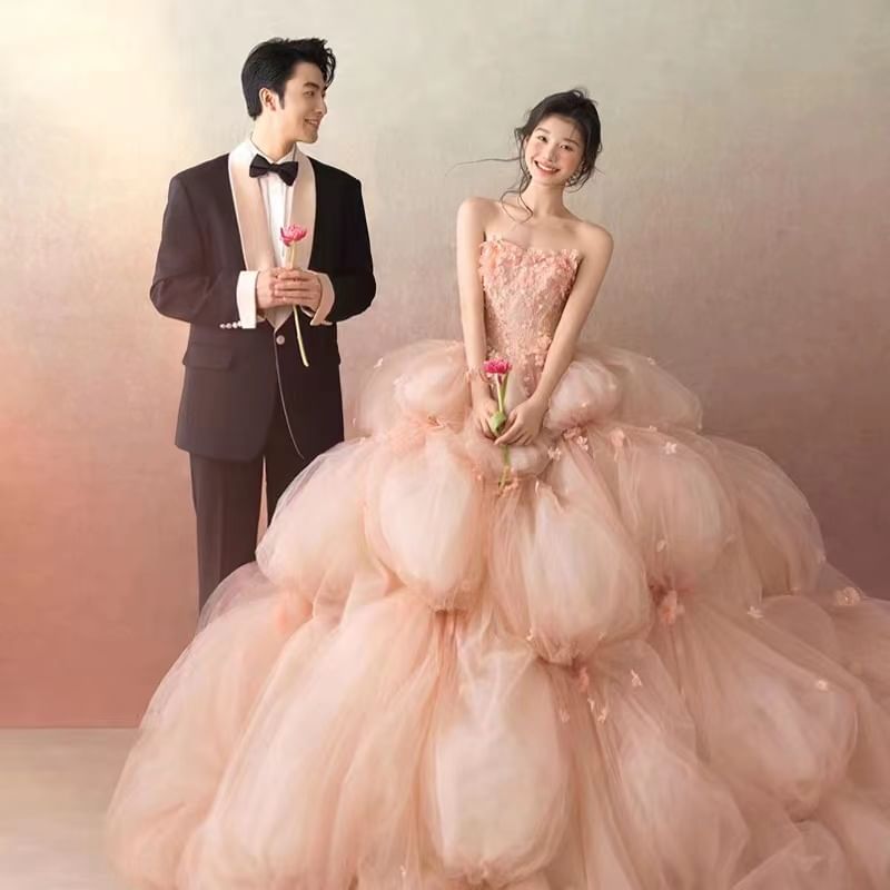 Strapless Lace Embroidered Wedding Ball Gown FashionChic