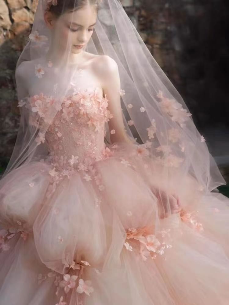 Strapless Lace Embroidered Wedding Ball Gown FashionChic