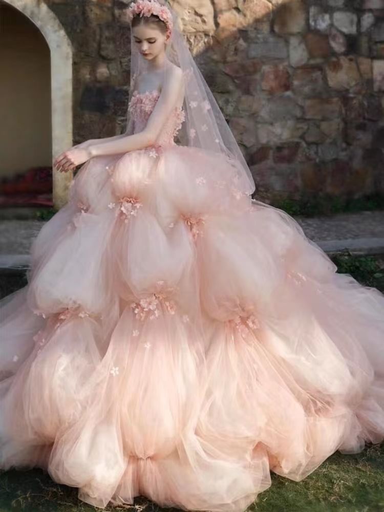 Strapless Lace Embroidered Wedding Ball Gown FashionChic