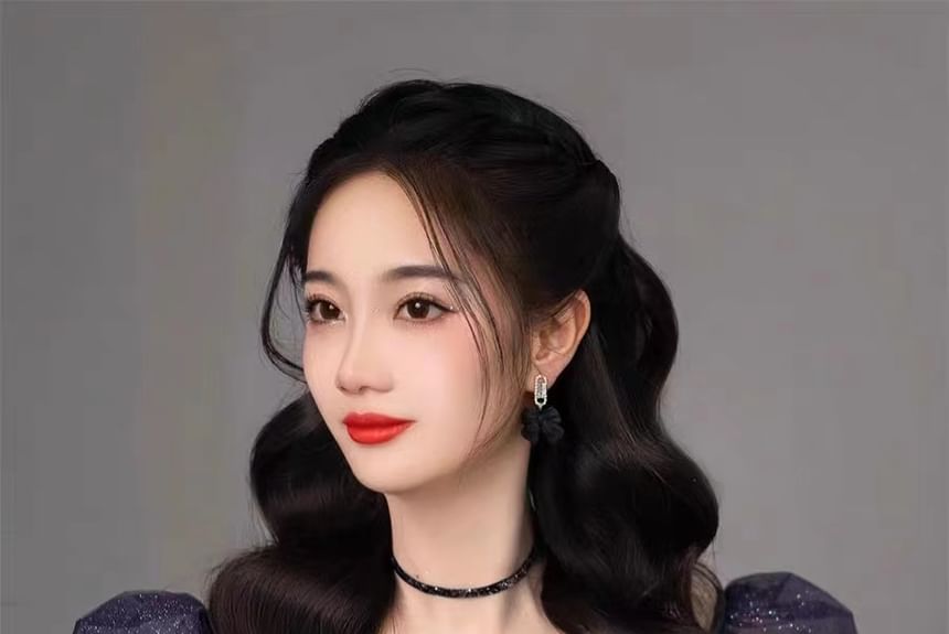 Short Sleeve Scoop Neck Glitter Two Tone Evening Ball Gown FashionChic