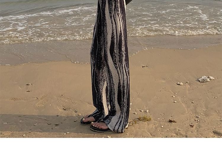 Pleated Print Leg Rise Wide Pants High Patterned FashionChic