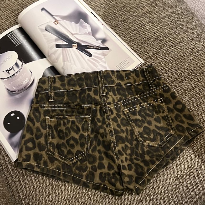 Denim Pants Rise Hot Leopard Print Low FashionChic
