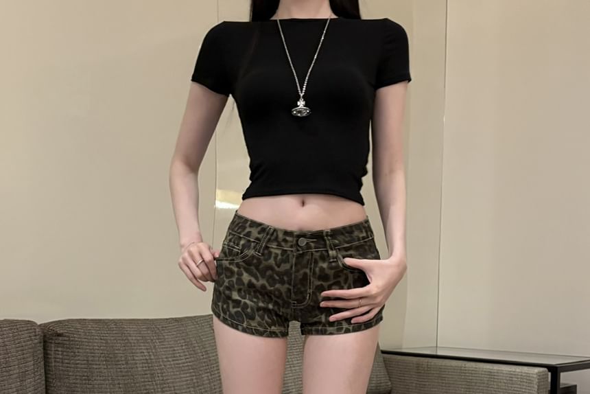 Denim Pants Rise Hot Leopard Print Low FashionChic