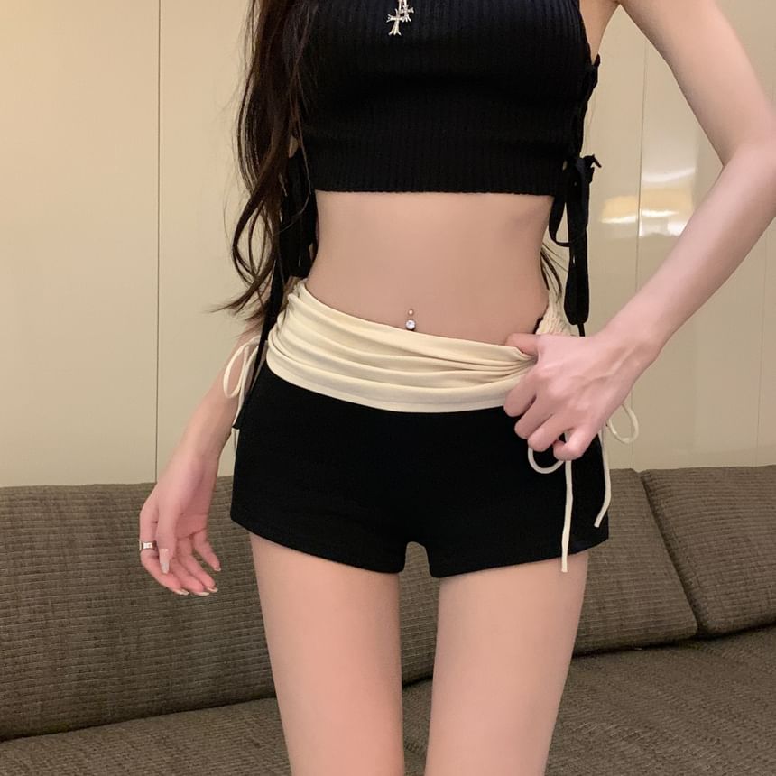 High Ruched Pants Drawstring Waist Hot Tone Two FashionChic