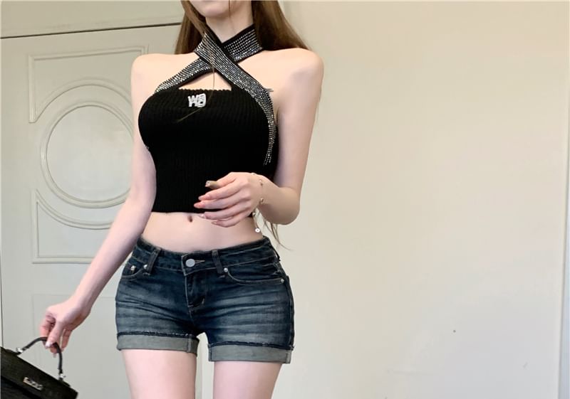 Rise Up Hot Roll Low Pants Hem Denim Washed FashionChic