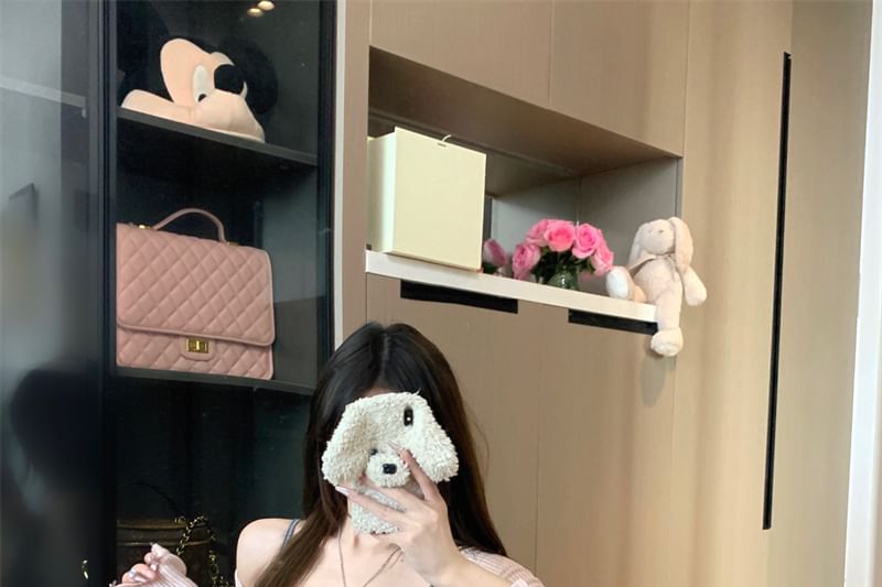 / Bow Lace Long-Sleeve Trim Plain Bodycon Knit Strap Top Mini Scoop Neck Spaghetti Dress FashionChic