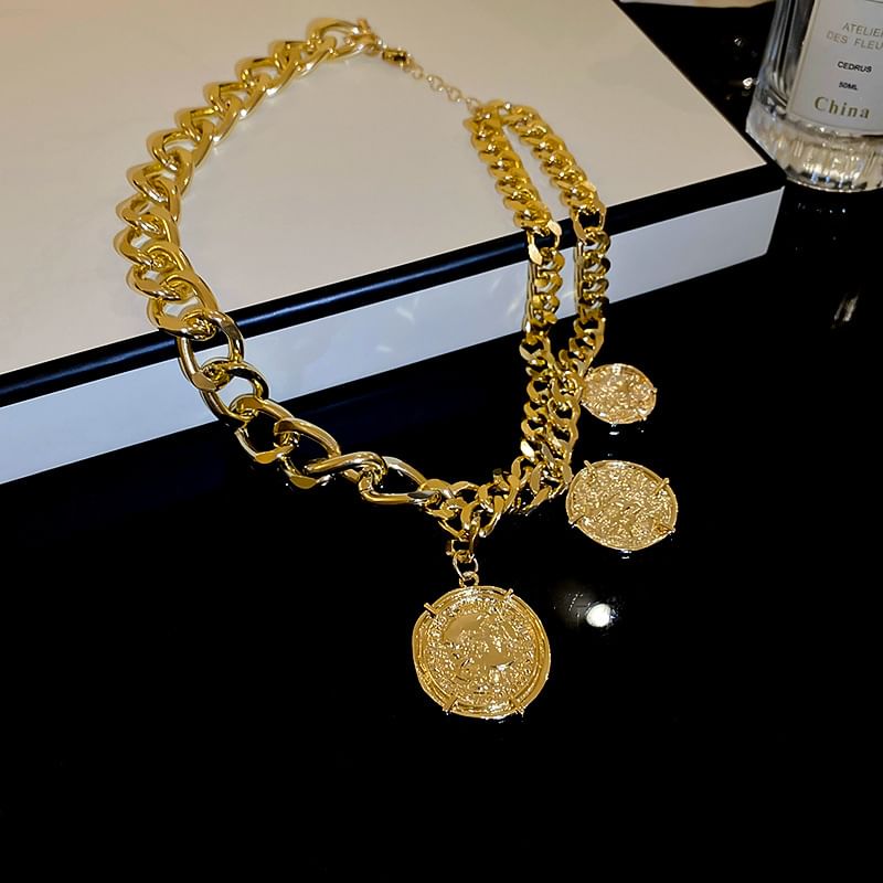 / Alloy Coin Pendant Necklace Layered Bracelet FashionChic