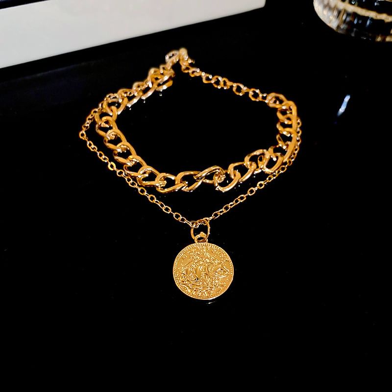 / Alloy Coin Pendant Necklace Layered Bracelet FashionChic