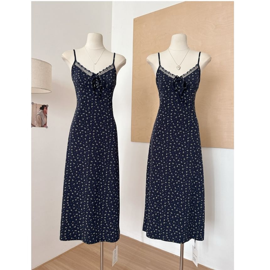 Strap Dress Floral Set: V-Neck (Various Lace Plain Spaghetti Cardigan Designs) Front Trim A-Line Open Print + FashionChic