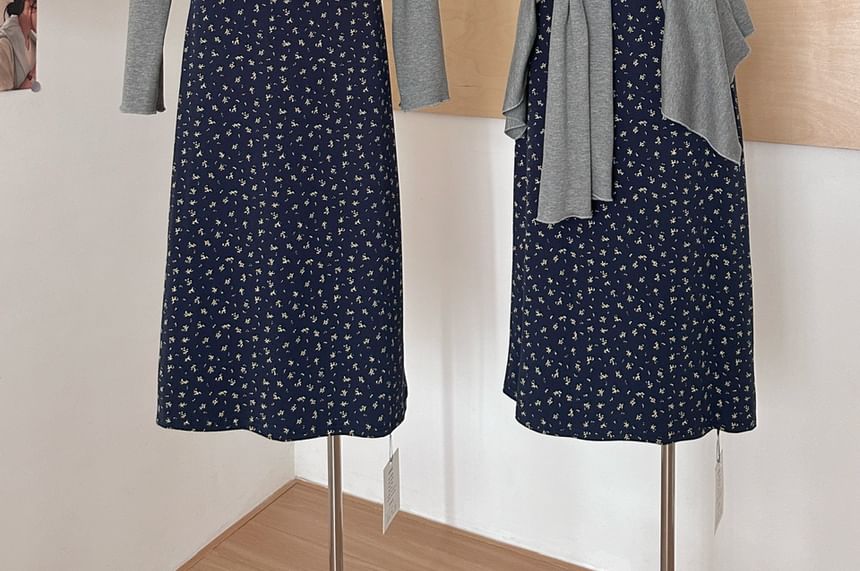 Strap Dress Floral Set: V-Neck (Various Lace Plain Spaghetti Cardigan Designs) Front Trim A-Line Open Print + FashionChic