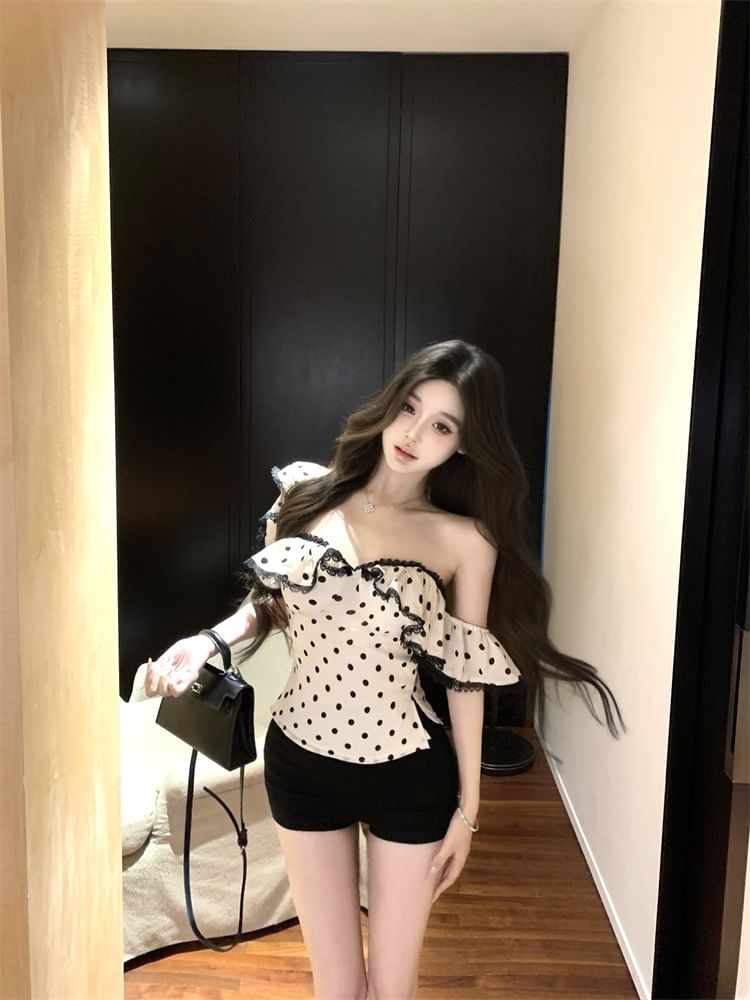 Tank Maxi Cap-Sleeve Lace Top Fit Sheath / Ruffle Dotted Slim Trim Dress FashionChic