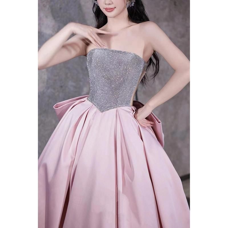 Strapless Gown Back Ball Sequin Bow Panel FashionChic