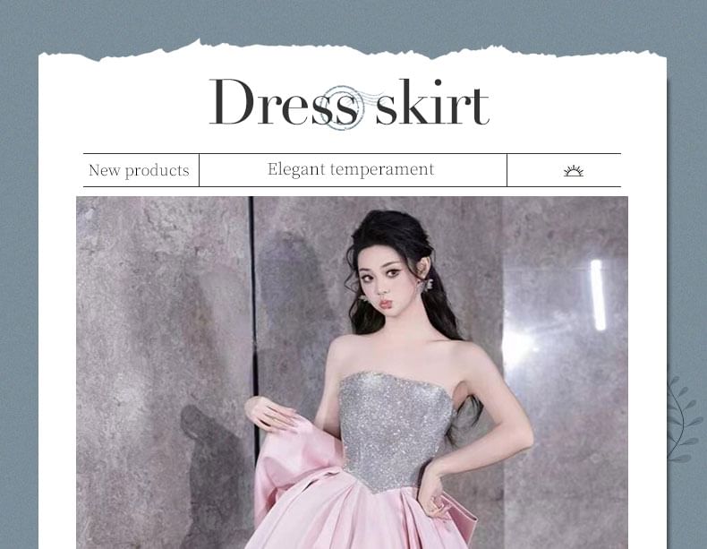 Strapless Sequin Panel Bow Back Ball Gown FashionChic