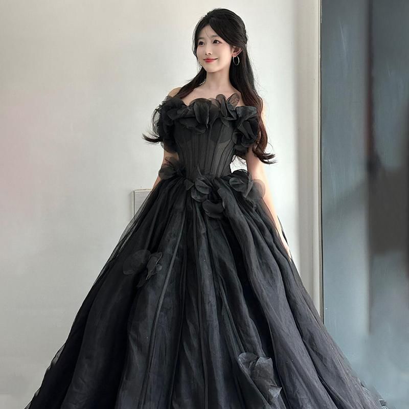 Strapless Plain Floral Accent Ball Gown FashionChic