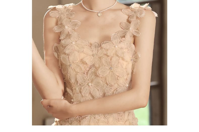 Strap Wide A-Line Evening Gown Floral FashionChic