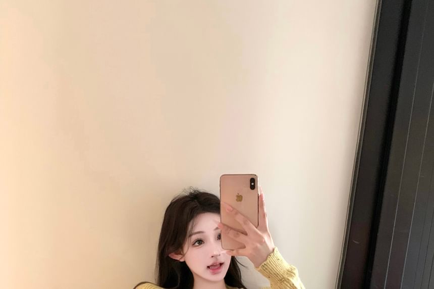 Waist Tie Speckle Pants Tube Knit / Hot Top Crop Perforated Cardigan Drawstring Front FashionChic