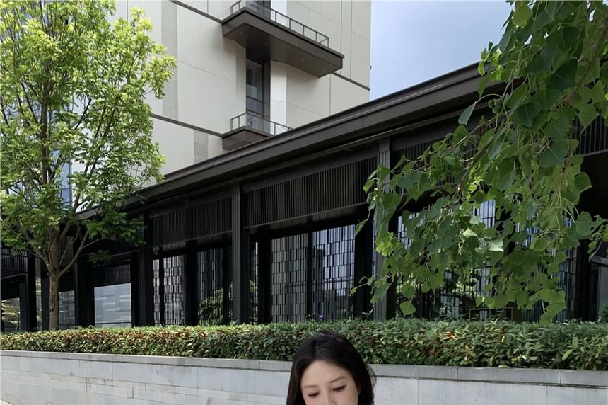 Round Plain Top Shorts Padded Neck Camisole Lace Sweat Waist / Cardigan V-Neck Panel High FashionChic