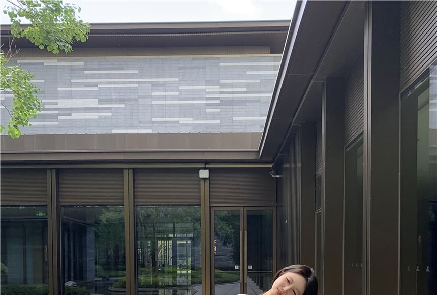 Round Plain Top Shorts Padded Neck Camisole Lace Sweat Waist / Cardigan V-Neck Panel High FashionChic