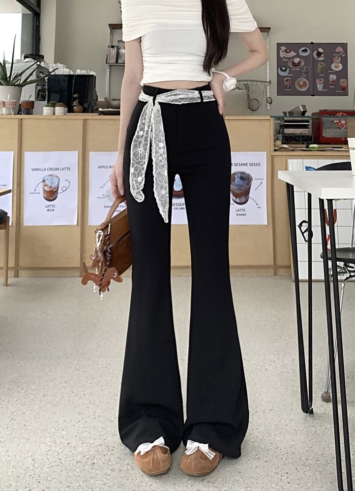 Pants Waist Bootcut Plain High FashionChic