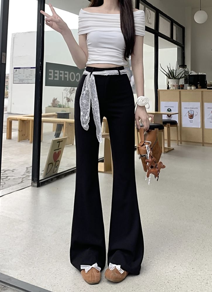 Pants Waist Bootcut Plain High FashionChic