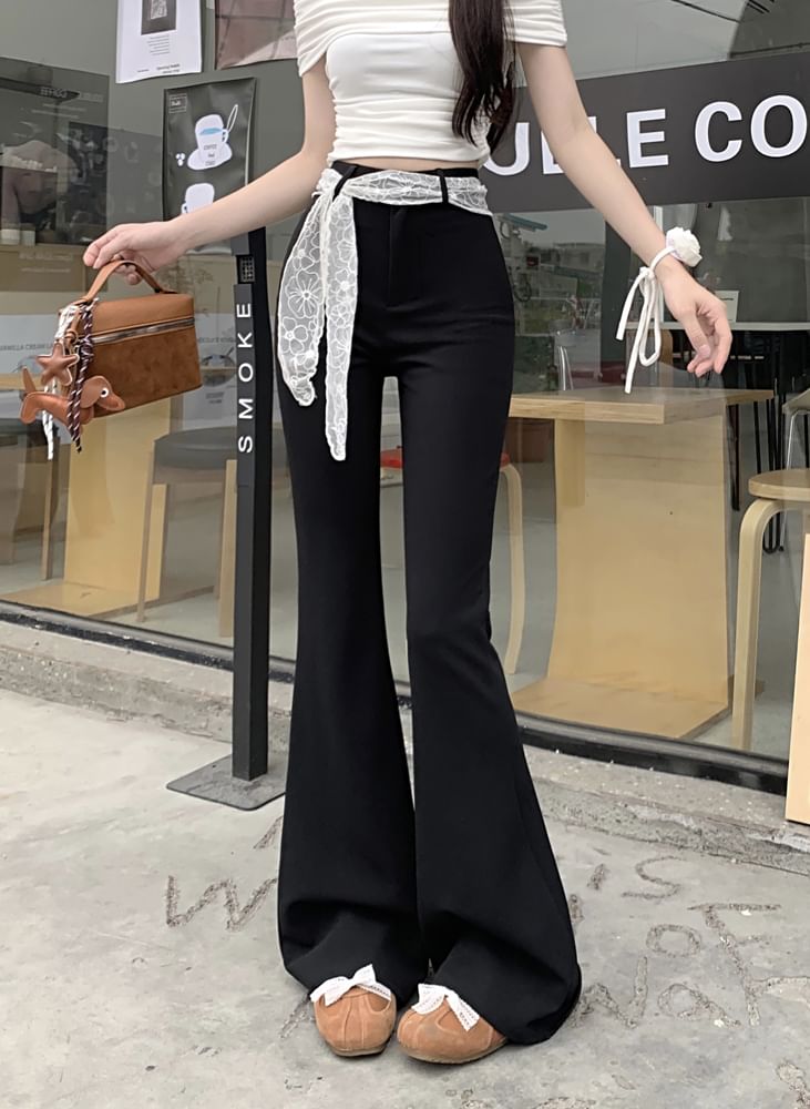 Pants Waist Bootcut Plain High FashionChic