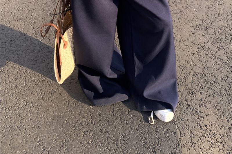 Tube Plain / Rise Plaid Mid Frill Top Bustier Leg Pants Suit Wide FashionChic