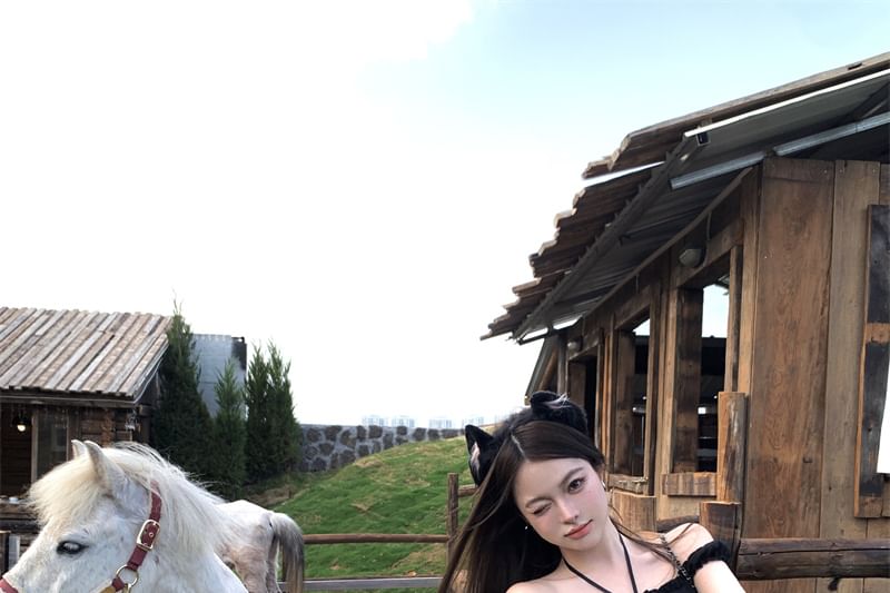 / High Dotted Plaid Balloon Rise Mini Cami Skirt Frill Top A-Line FashionChic