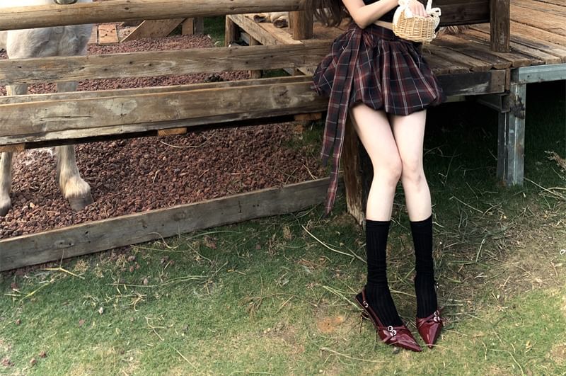 / High Dotted Plaid Balloon Rise Mini Cami Skirt Frill Top A-Line FashionChic