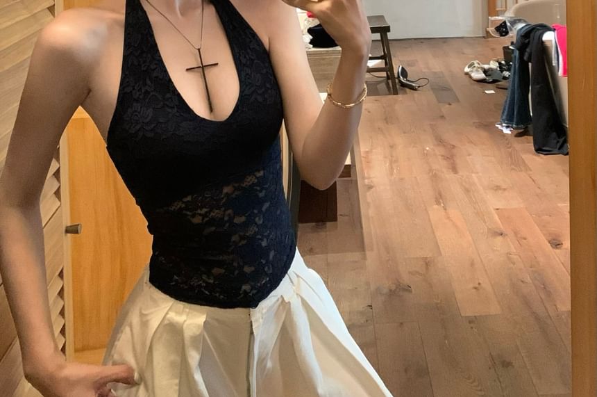 Pants Halter Plain Leg Lace High Top Wide Waist / FashionChic