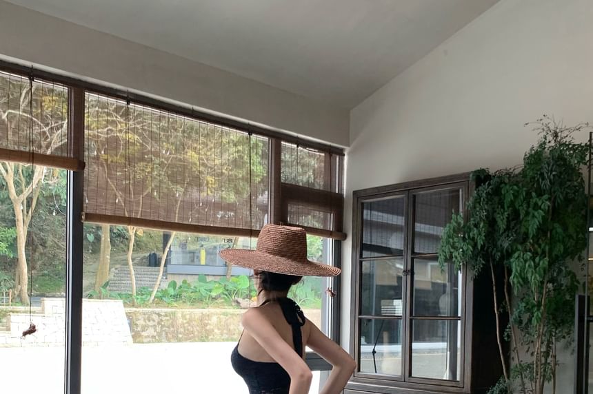 Pants Halter Plain Leg Lace High Top Wide Waist / FashionChic