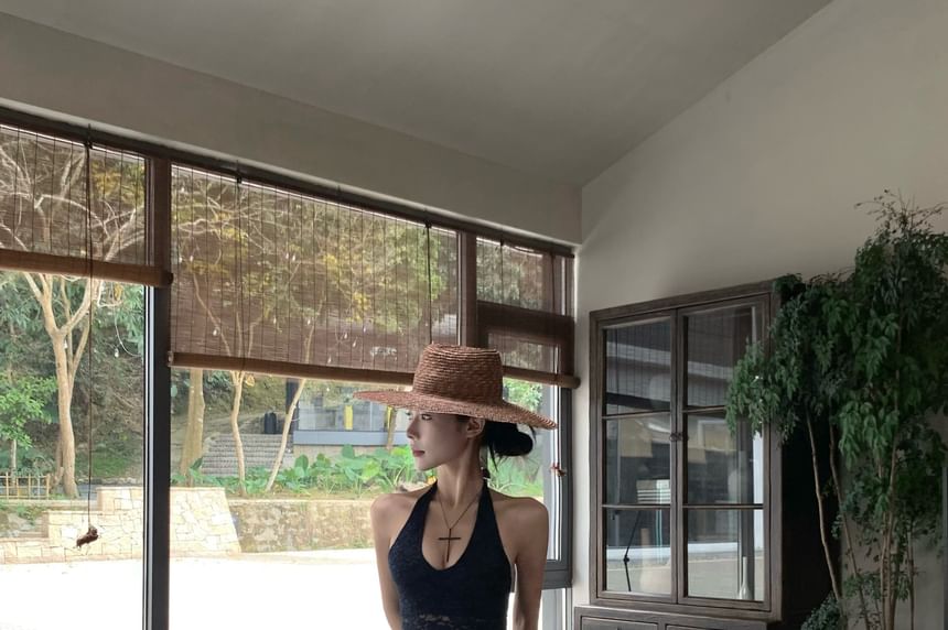 Pants Halter Plain Leg Lace High Top Wide Waist / FashionChic