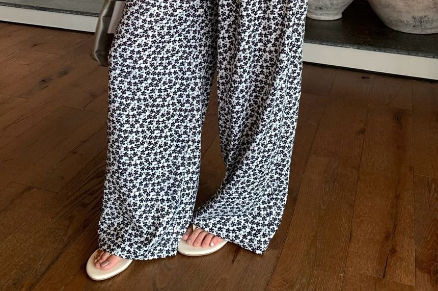 Pants / Camisole Floral High Plain Notch Wide Neck Leg Print Top Waist FashionChic