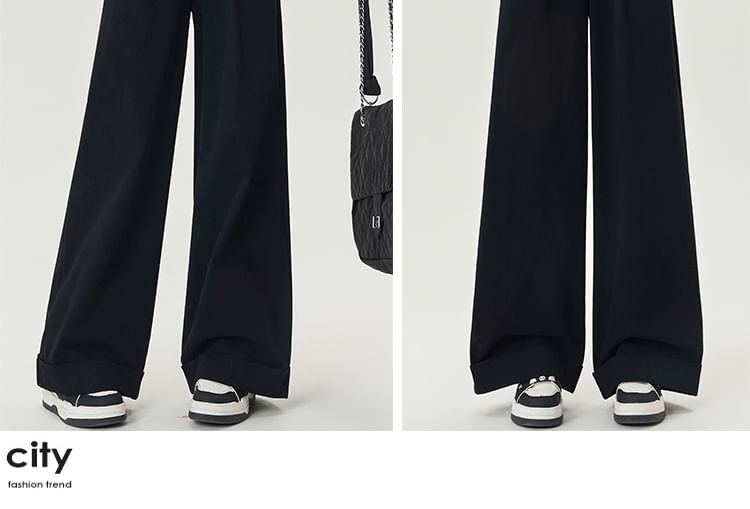 Pants Leg High Dress Wide Waist Plain FashionChic