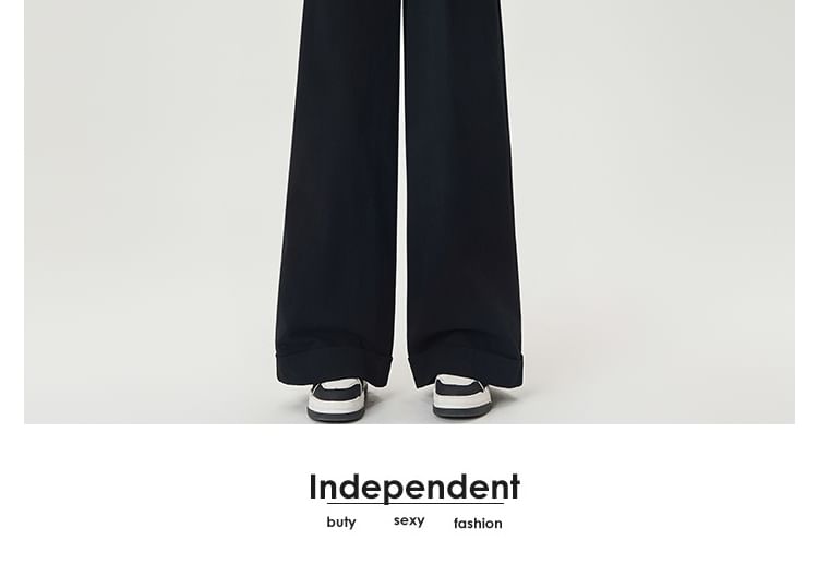 Pants Leg High Dress Wide Waist Plain FashionChic