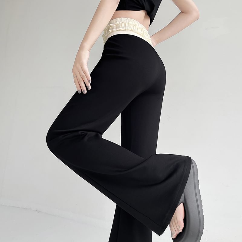 Two Tone High (Various Designs) Frill Pants Flared Rise Trim FashionChic