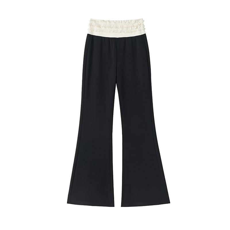 Two Tone High (Various Designs) Frill Pants Flared Rise Trim FashionChic