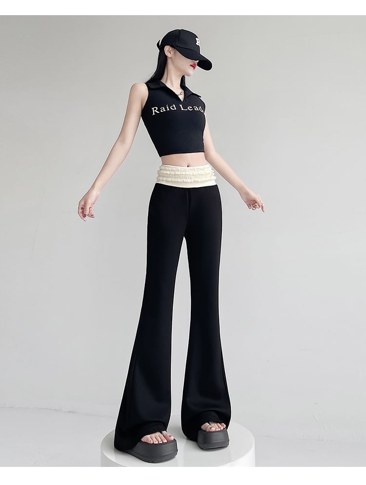 Two Tone High (Various Designs) Frill Pants Flared Rise Trim FashionChic