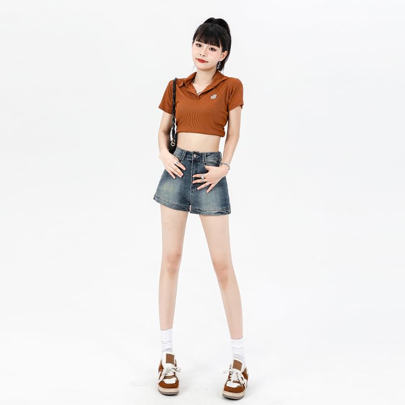 High Washed Denim Hot Pants Waist FashionChic