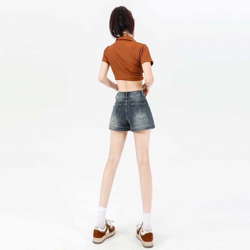 High Washed Denim Hot Pants Waist FashionChic