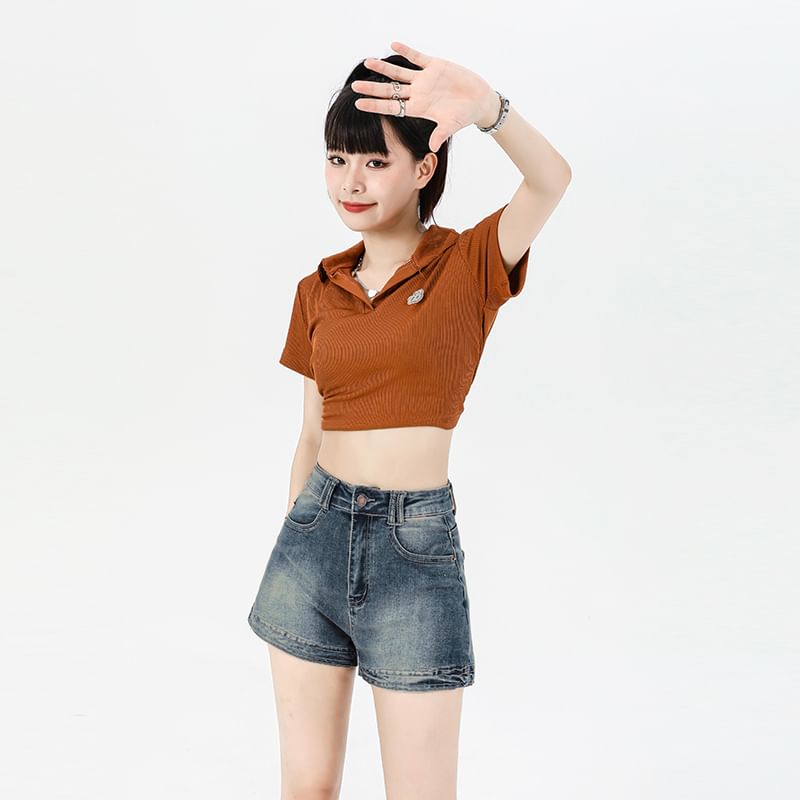 High Washed Denim Hot Pants Waist FashionChic